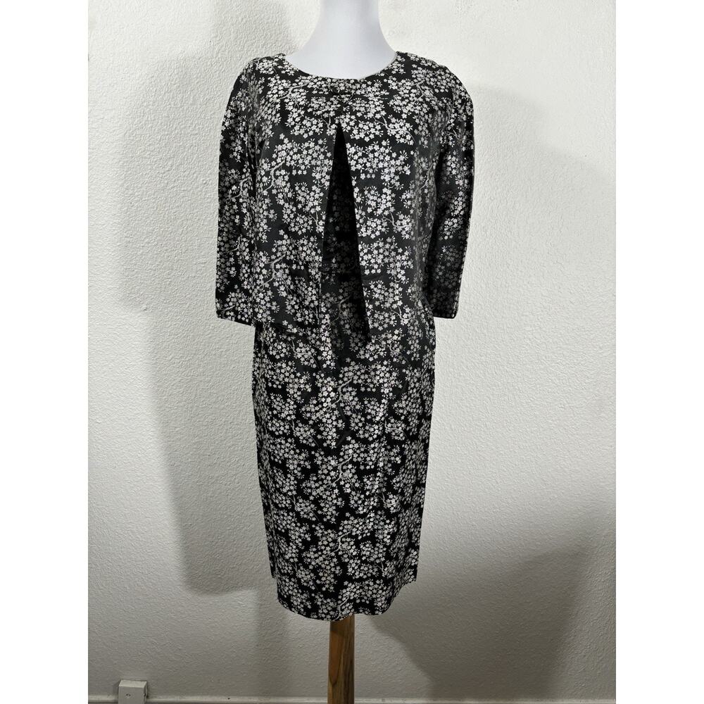 Vintage 1950S Wiggle Dress Size S Black Silver Floral Two Piece Acetate 